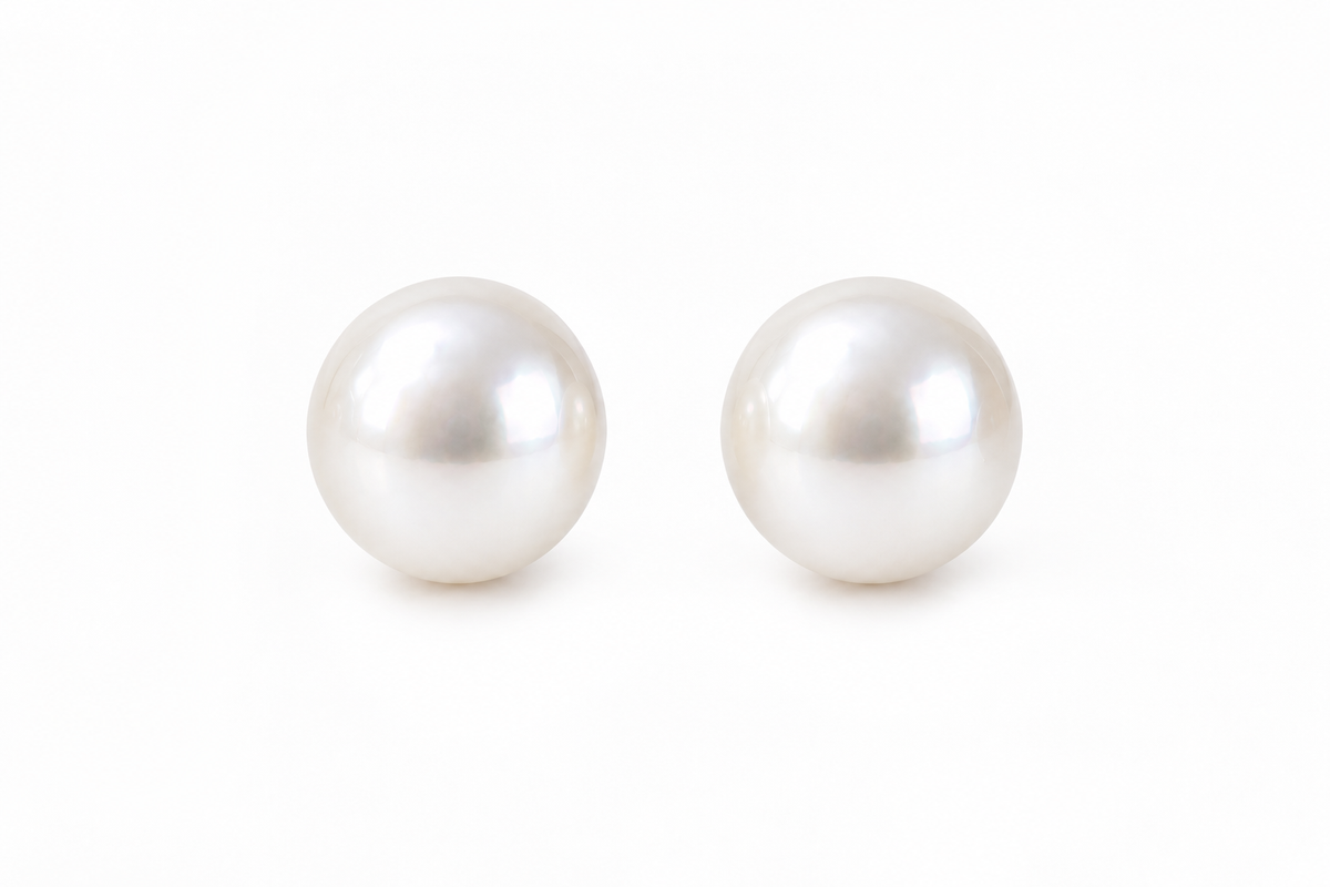 Classic Round Pearl Studs Silver Luster